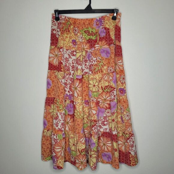 American Vintage Dresses & Skirts - Vintage y2k 90s red orange groovy hippie flower print pull on maxi full skirt L